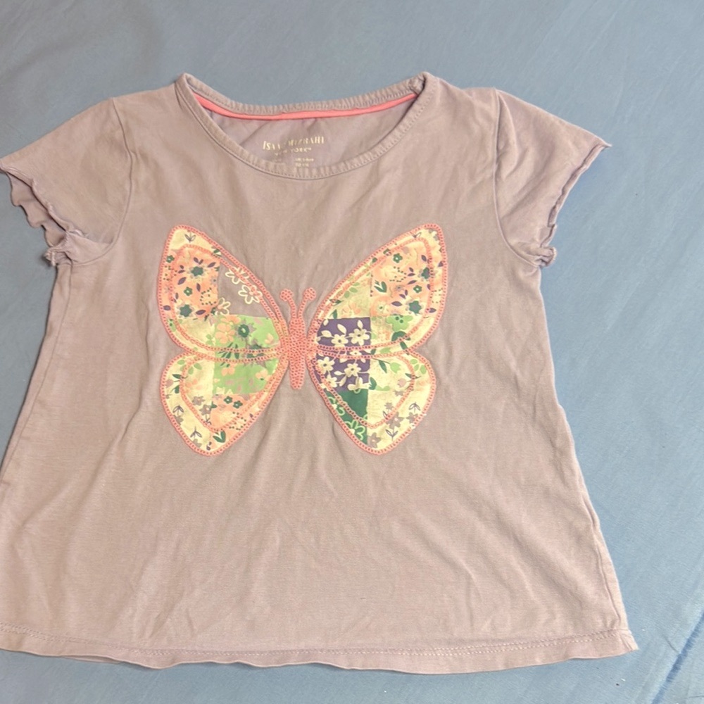 Isaac Mizrahi Brown and Pink Short Sleeve Tee with Sequin Butterfly